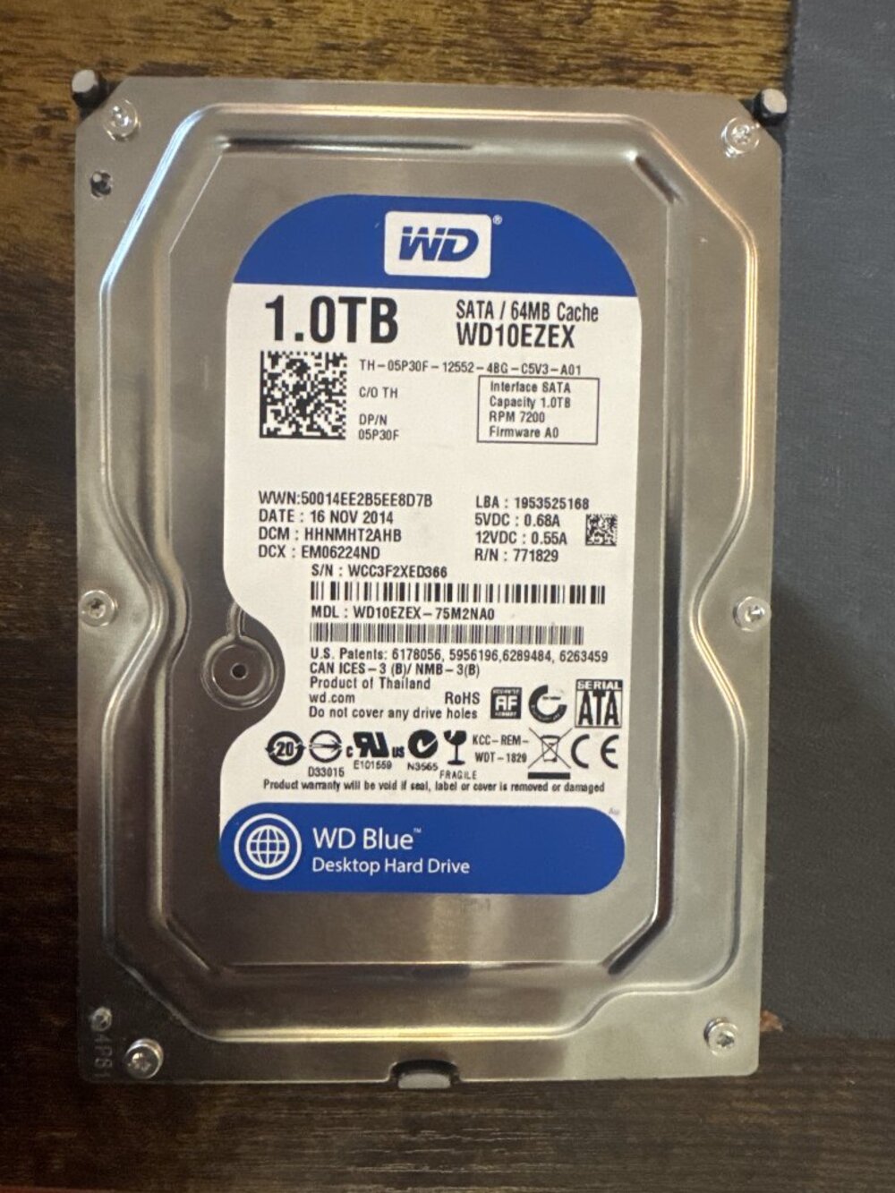 WD Blue Desktop Hard Drive WD10EZEX SATA 1TB 64MB Cache 7200 RPM 3.5-inch (Used)